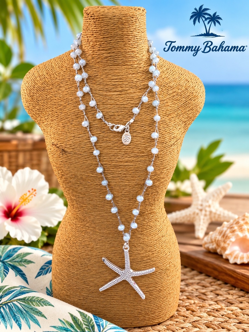 Tommy Bahama Silver Starfish Pearl Bead Necklace - White 208